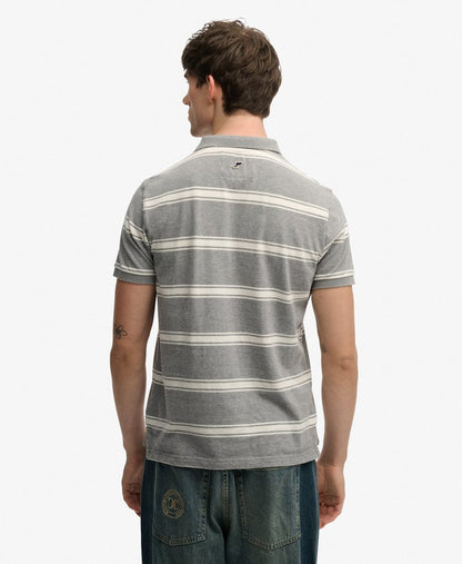 Superdry Vintage Stripe Jersey Polo Shirt - Griffin Grey Marl Stripe