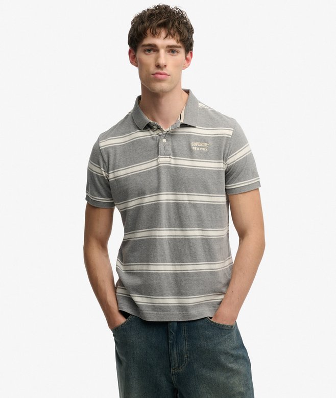 Superdry Vintage Stripe Jersey Polo Shirt - Griffin Grey Marl Stripe