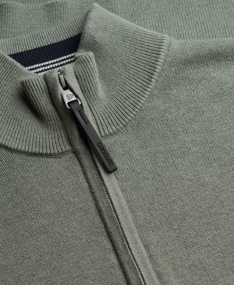 Superdry Essentials Cotton Half Zip Sweater - Lily Pad Green Marl
