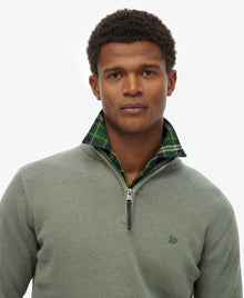 Superdry Essentials Cotton Half Zip Sweater - Lily Pad Green Marl