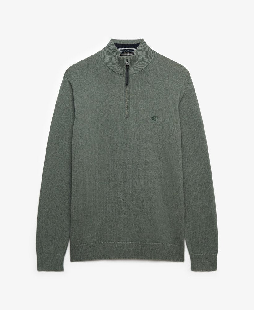 Superdry Essentials Cotton Half Zip Sweater - Lily Pad Green Marl