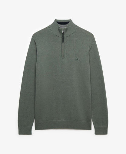 Superdry Essentials Cotton Half Zip Sweater - Lily Pad Green Marl