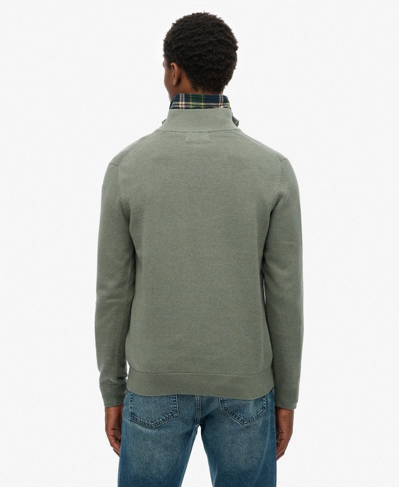 Superdry Essentials Cotton Half Zip Sweater - Lily Pad Green Marl