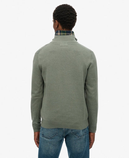 Superdry Essentials Cotton Half Zip Sweater - Lily Pad Green Marl