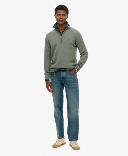 Superdry Essentials Cotton Half Zip Sweater - Lily Pad Green Marl