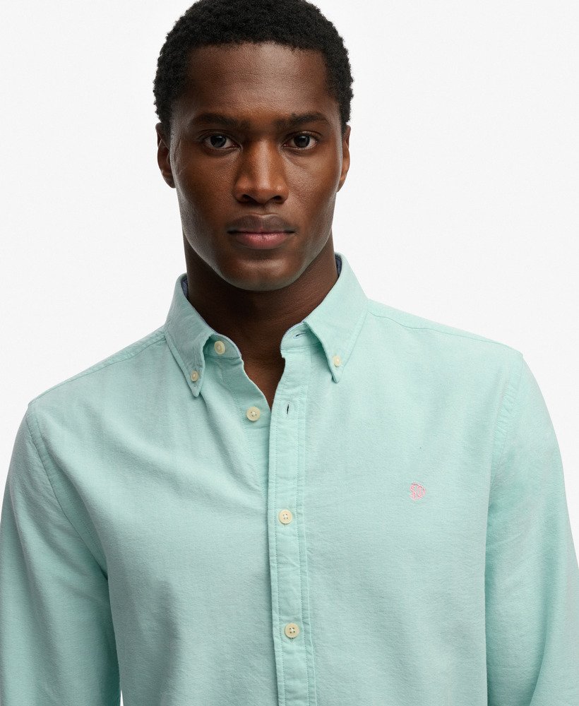 Superdry Preppy Oxford Long Sleeve Shirt - Spearmint Light Green Chambray