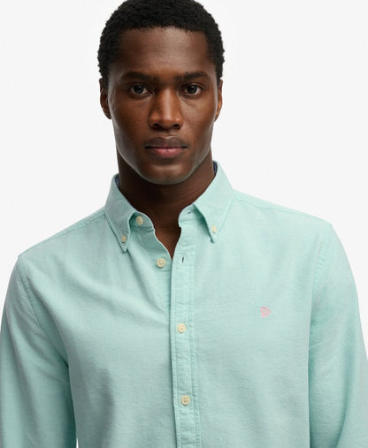 Superdry Preppy Oxford Long Sleeve Shirt - Spearmint Light Green Chambray