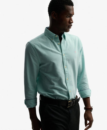 Superdry Preppy Oxford Long Sleeve Shirt - Spearmint Light Green Chambray