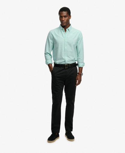 Superdry Preppy Oxford Long Sleeve Shirt - Spearmint Light Green Chambray