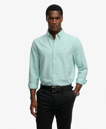 Superdry Preppy Oxford Long Sleeve Shirt - Spearmint Light Green Chambray