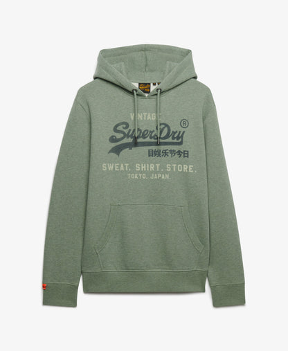 Superdry Vintage Logo Heritage Relaxed Hoodie - Thyme Green Marl