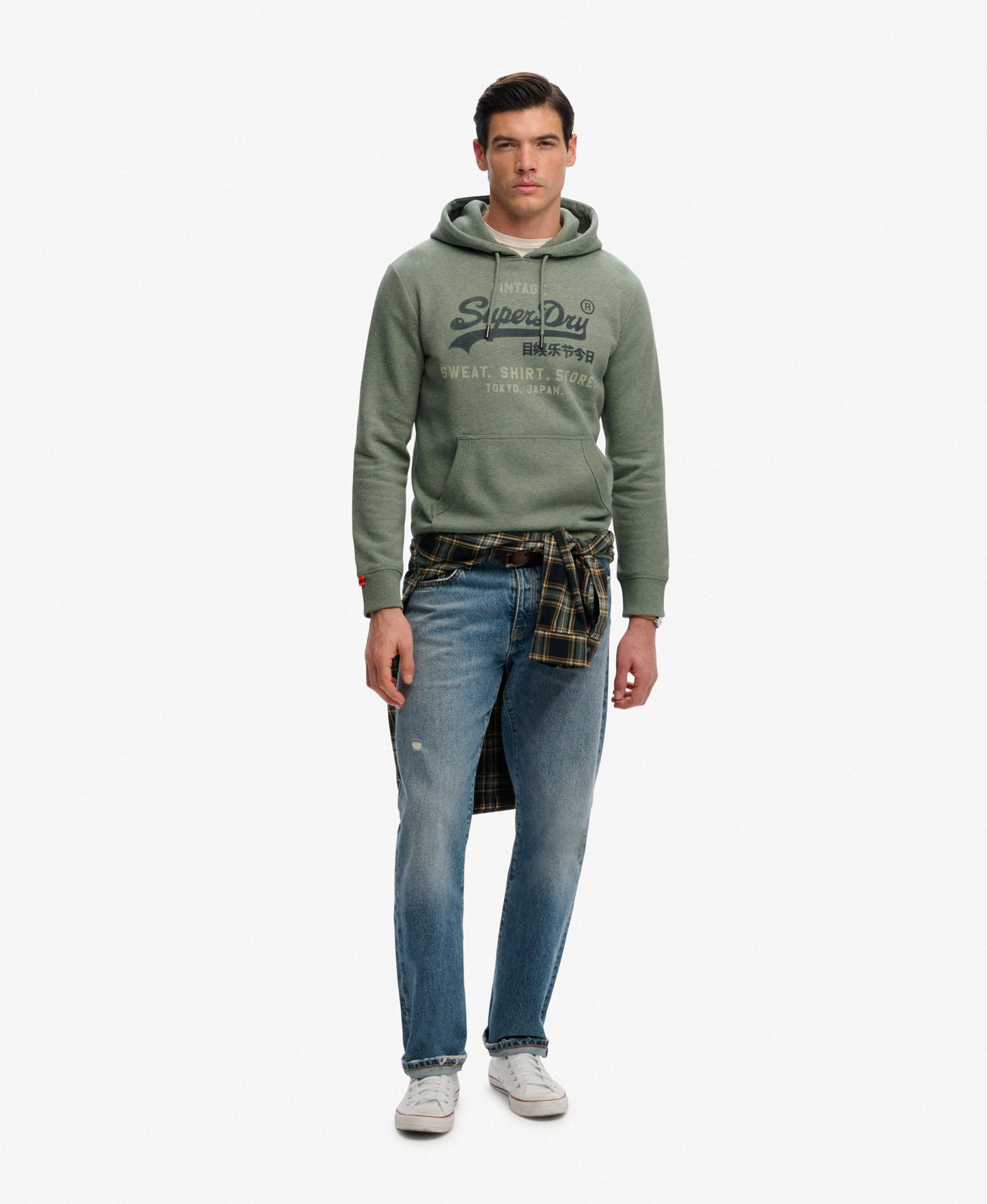 Superdry Vintage Logo Heritage Relaxed Hoodie - Thyme Green Marl
