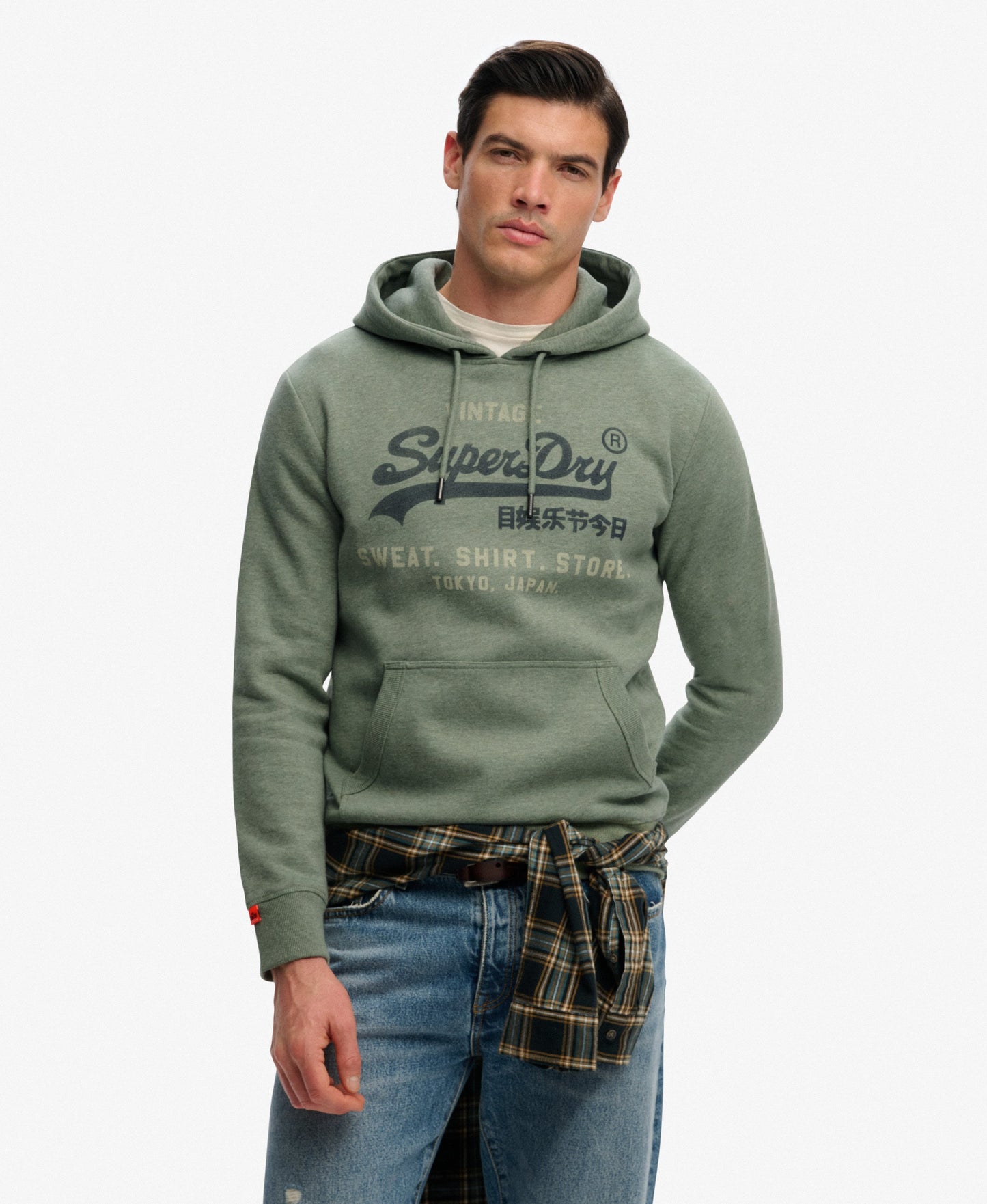 Superdry Vintage Logo Heritage Relaxed Hoodie - Thyme Green Marl