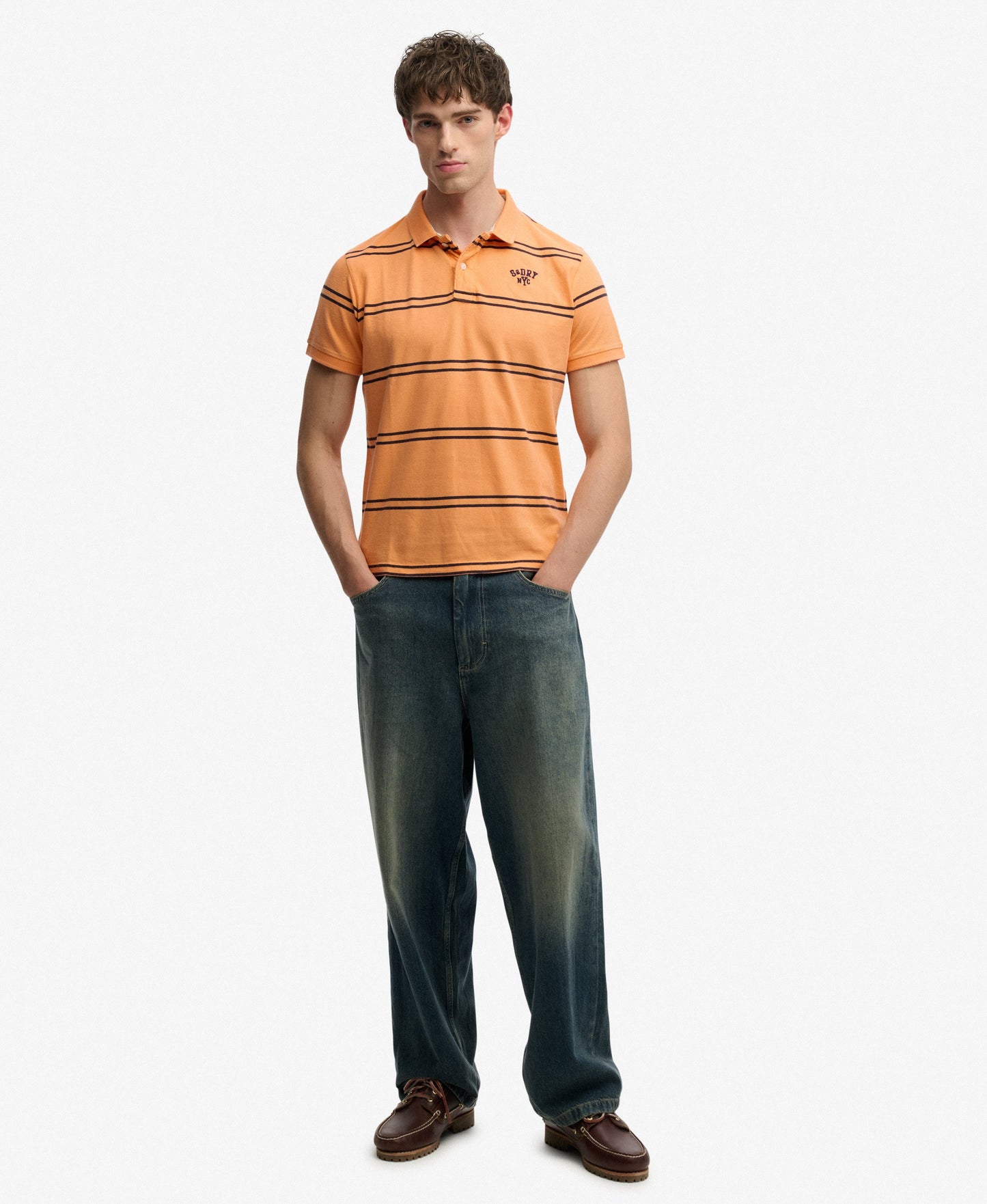 Superdry Vintage Stripe Jersey Polo Shirt - Orange Stripe