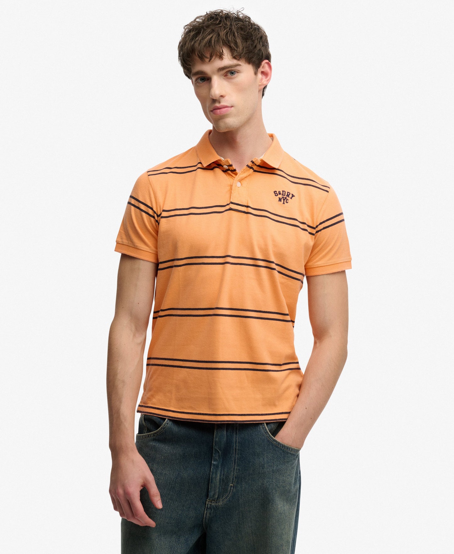 Superdry Vintage Stripe Jersey Polo Shirt - Orange Stripe