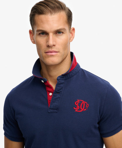 Superdry Pique Monogram Polo Shirt - Darkest Navy/Red