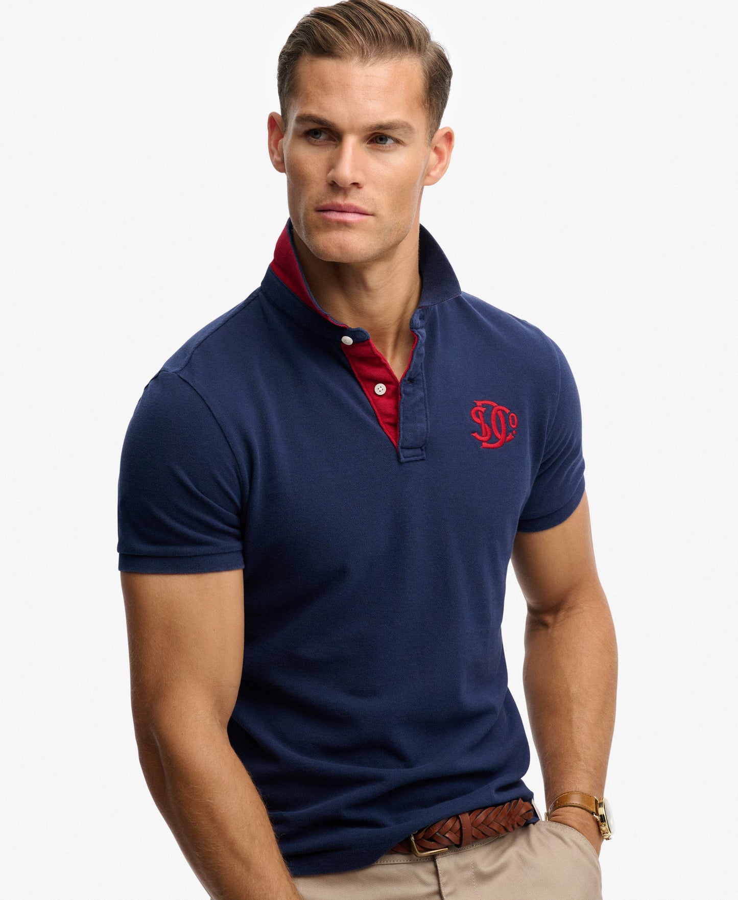 Superdry Pique Monogram Polo Shirt - Darkest Navy/Red