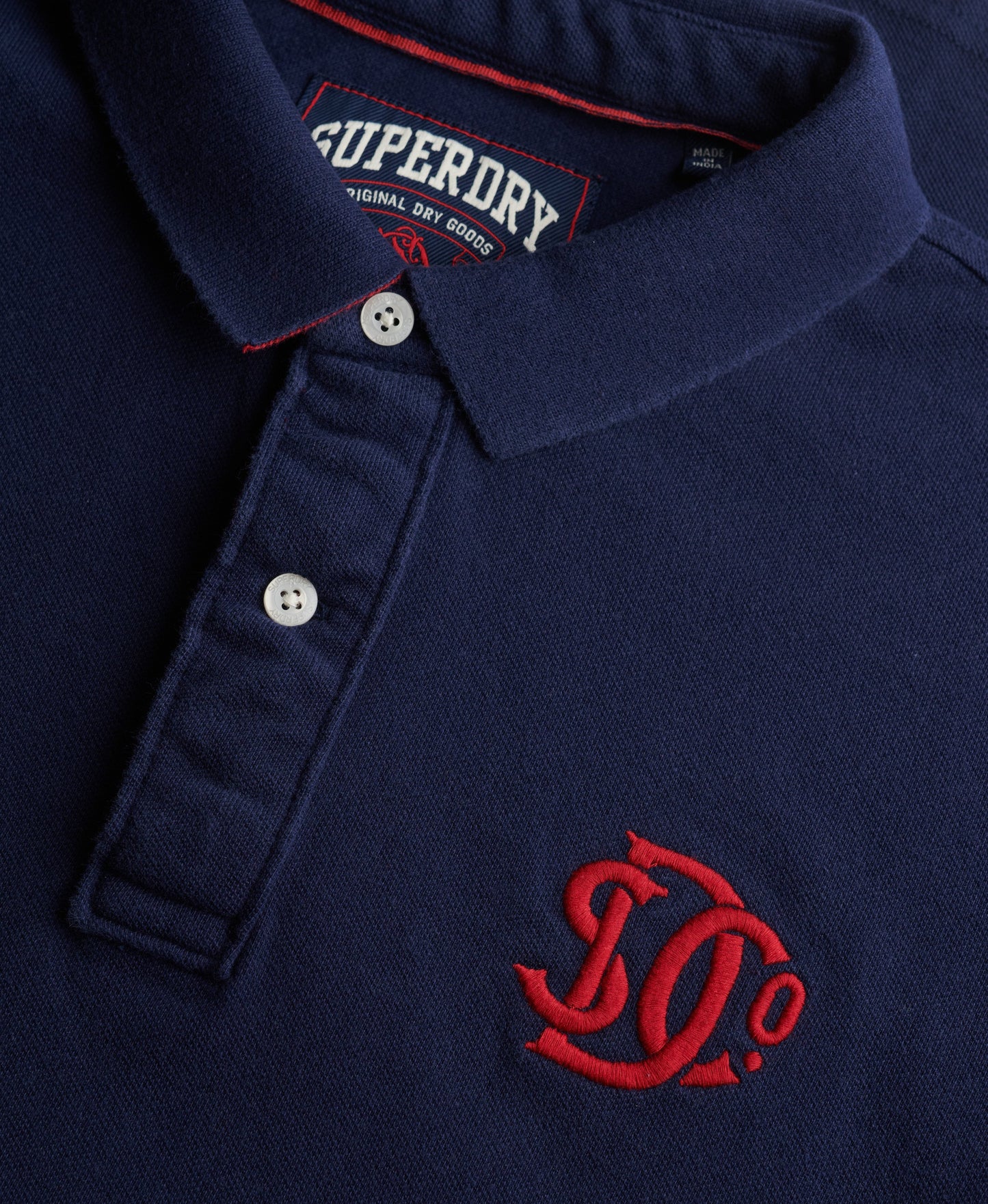 Superdry Pique Monogram Polo Shirt - Darkest Navy/Red