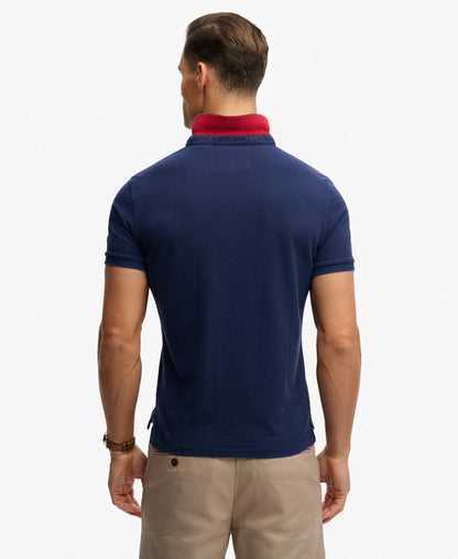 Superdry Pique Monogram Polo Shirt - Darkest Navy/Red