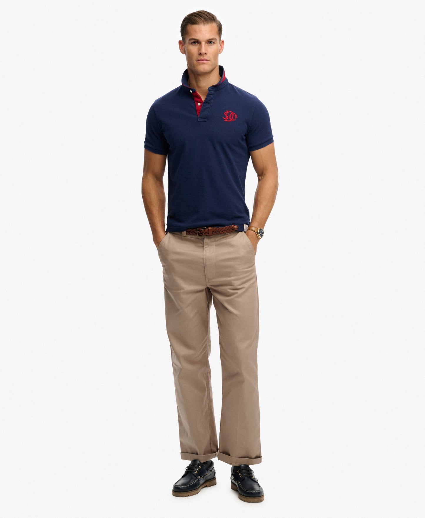 Superdry Pique Monogram Polo Shirt - Darkest Navy/Red