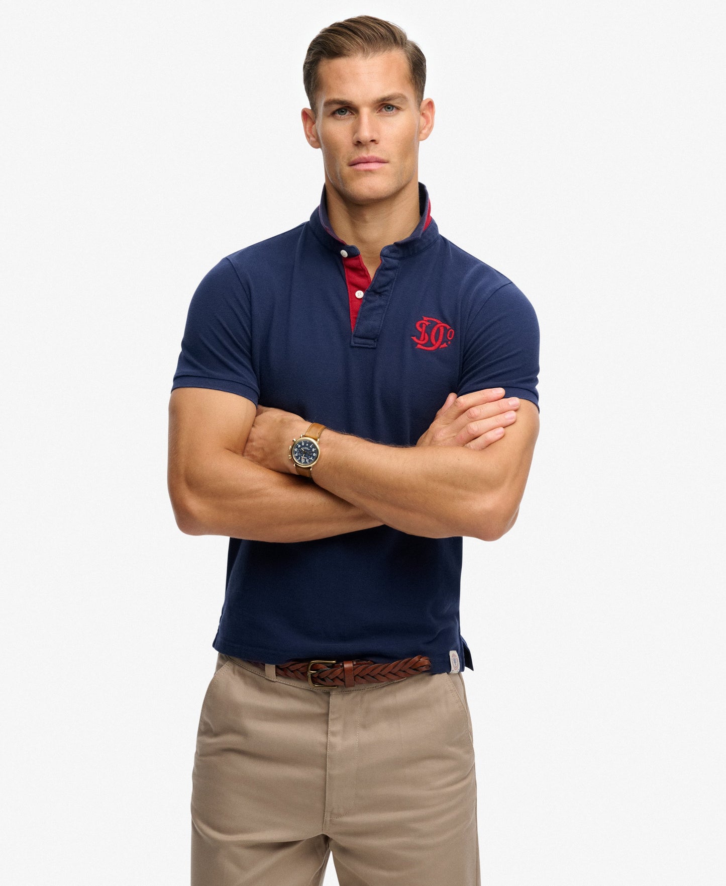 Superdry Pique Monogram Polo Shirt - Darkest Navy/Red