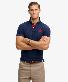 Superdry Pique Monogram Polo Shirt - Darkest Navy/Red