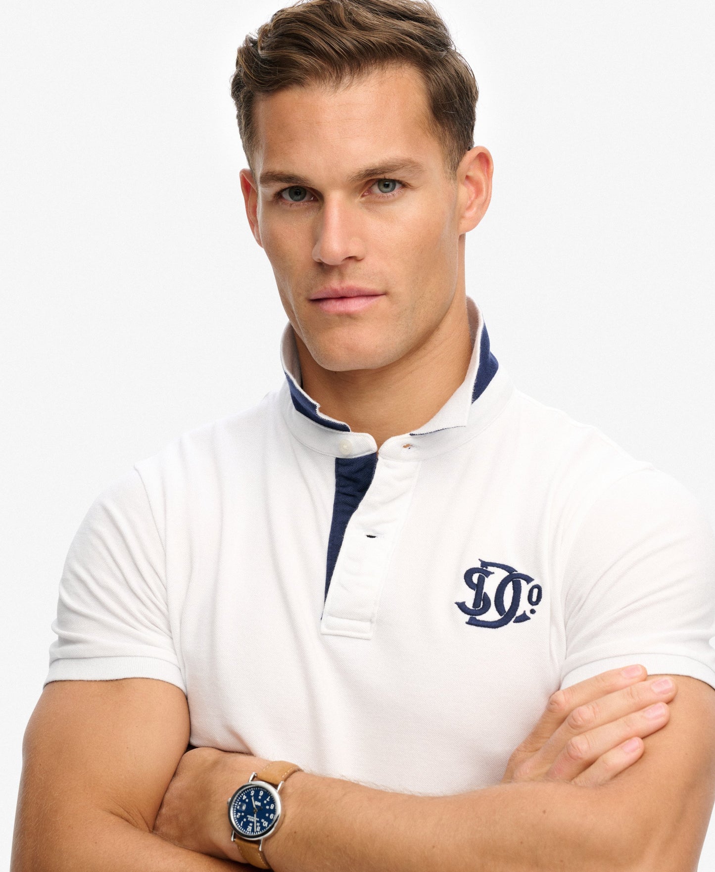 Superdry Pique Monogram Polo Shirt - Optic/Darkest Navy