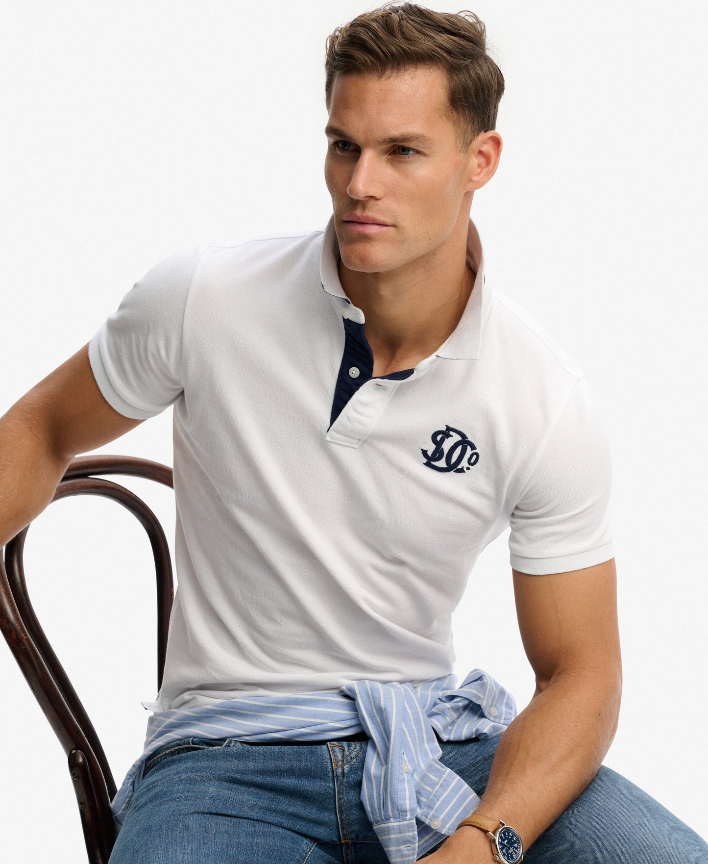 Superdry Pique Monogram Polo Shirt - Optic/Darkest Navy