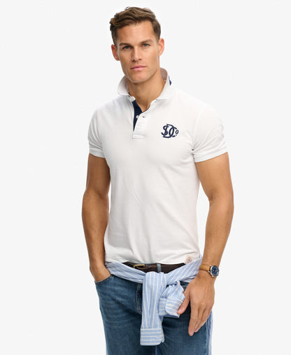 Superdry Pique Monogram Polo Shirt - Optic/Darkest Navy