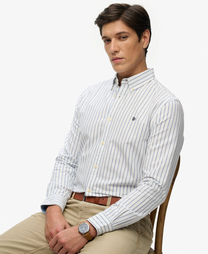 Superdry Preppy Oxford Striped Long Sleeve Shirt - Classic Blue/Optic Stripe