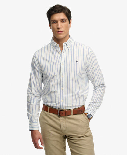 Superdry Preppy Oxford Striped Long Sleeve Shirt - Classic Blue/Optic Stripe