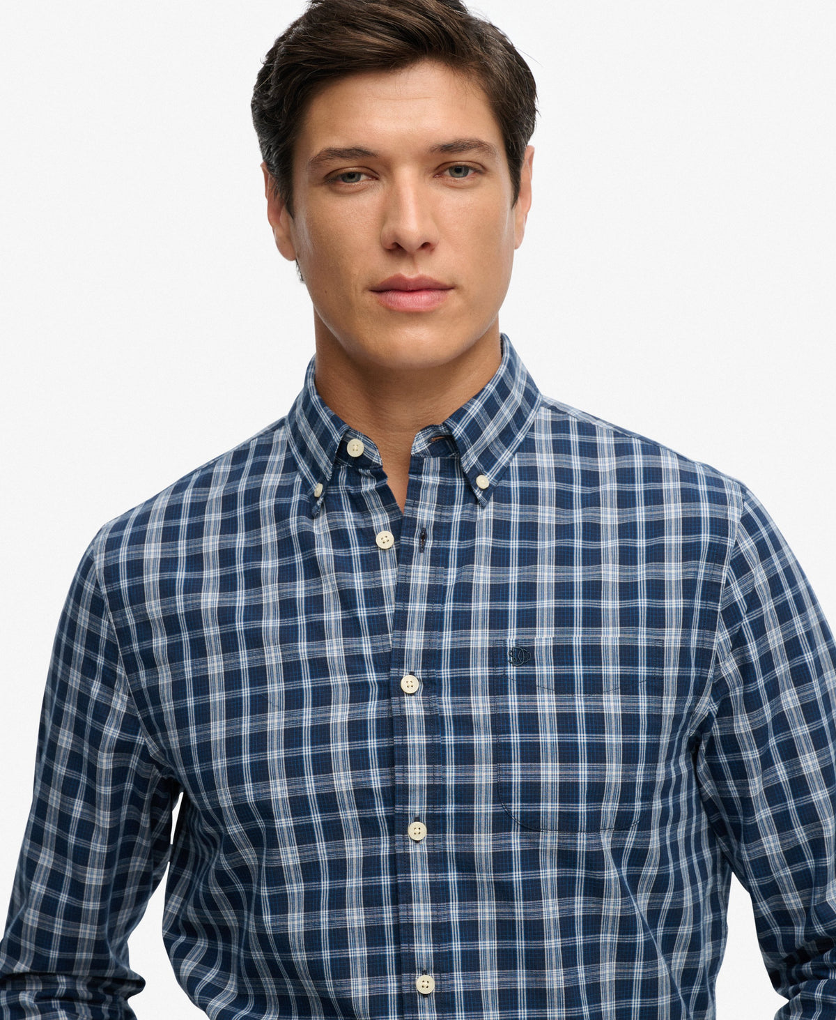 Superdry Preppy Poplin Long Sleeve Shirt - Wainscott Navy Check