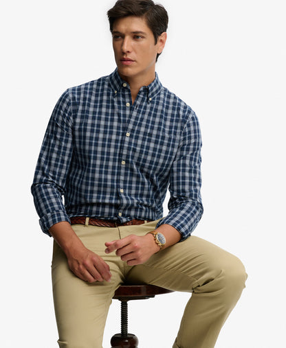 Superdry Preppy Poplin Long Sleeve Shirt - Wainscott Navy Check
