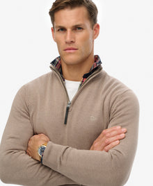 Superdry Essentials Cotton Half Zip Sweater - Husk Brown Marl