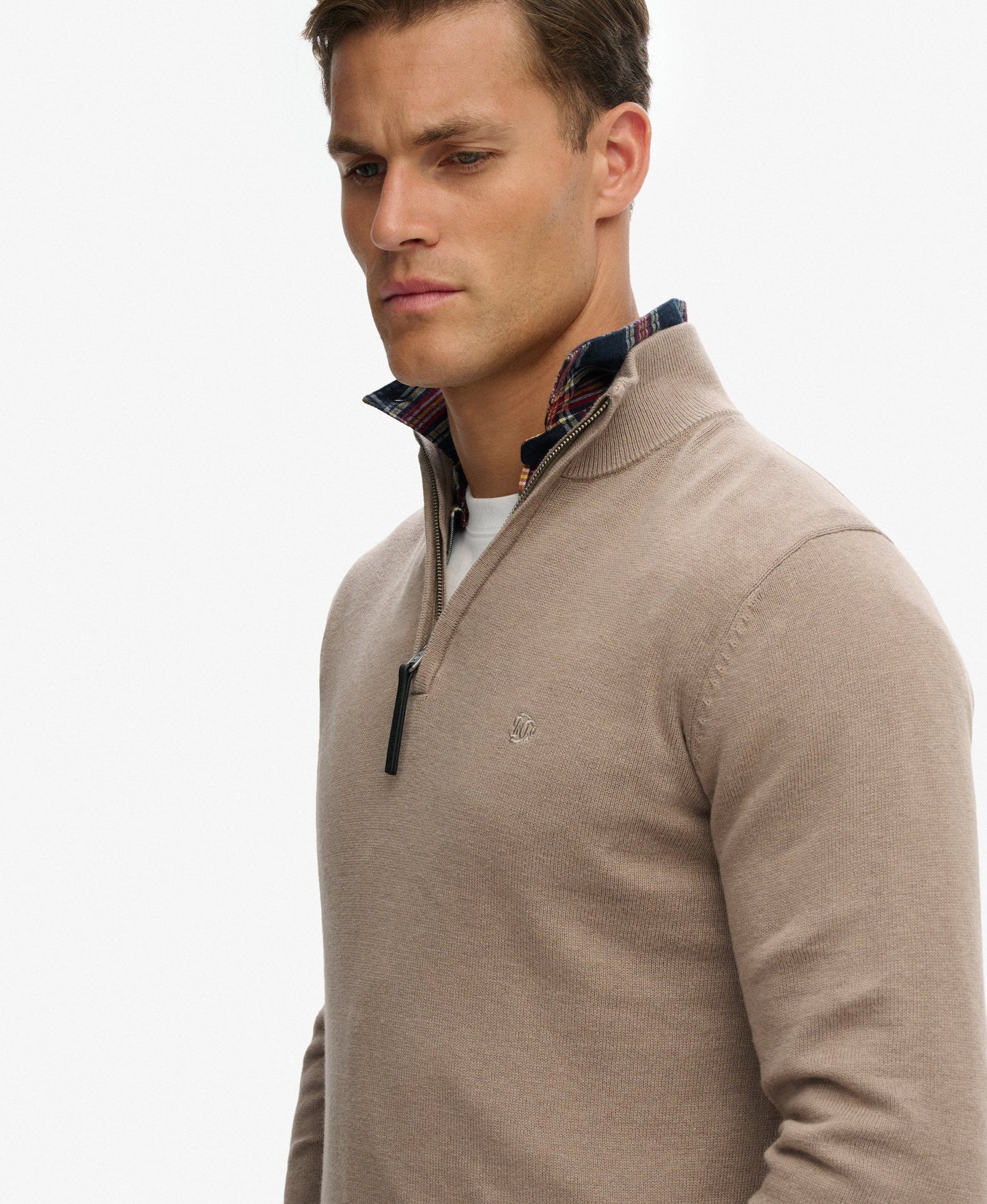 Superdry Essentials Cotton Half Zip Sweater - Husk Brown Marl
