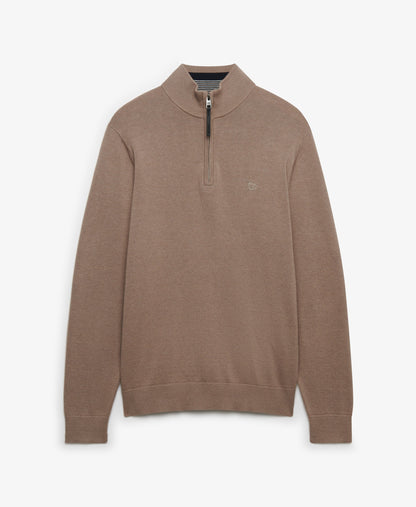 Superdry Essentials Cotton Half Zip Sweater - Husk Brown Marl