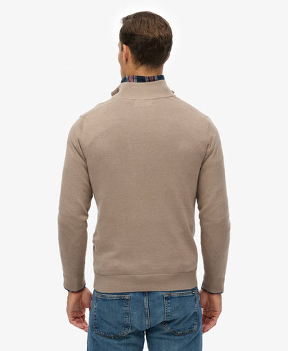Superdry Essentials Cotton Half Zip Sweater - Husk Brown Marl