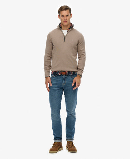 Superdry Essentials Cotton Half Zip Sweater - Husk Brown Marl