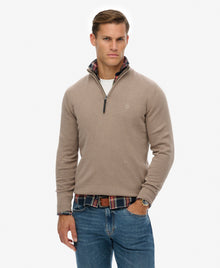 Superdry Essentials Cotton Half Zip Sweater - Husk Brown Marl