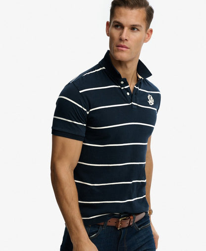 Superdry Vintage Stripe Jersey Polo Shirt - Navy Stripe