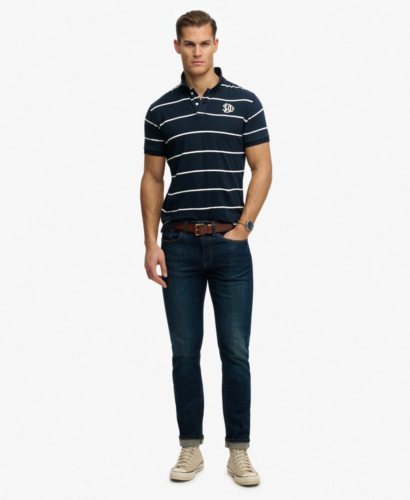 Superdry Vintage Stripe Jersey Polo Shirt - Navy Stripe