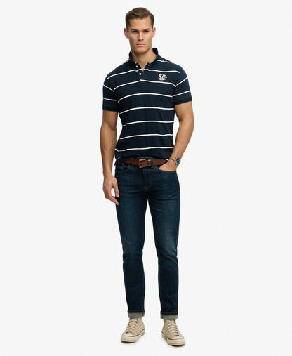 Superdry Vintage Stripe Jersey Polo Shirt - Navy Stripe