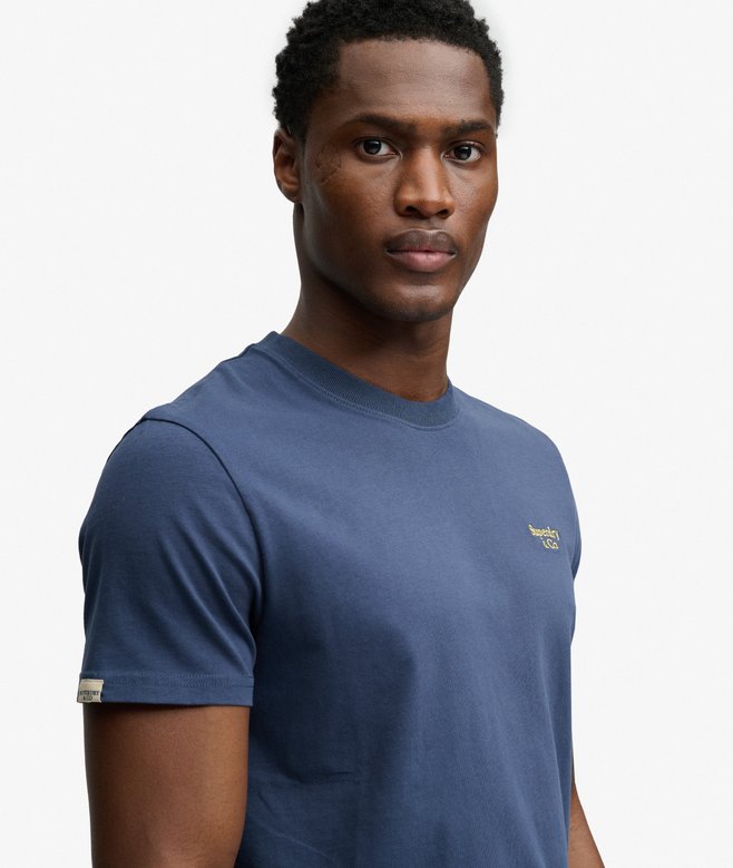 Superdry Essential Serif Logo Embroidered T-Shirt - Standard Navy/Yellow