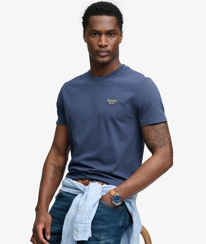 Superdry Essential Serif Logo Embroidered T-Shirt - Standard Navy/Yellow