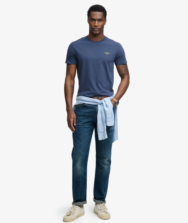 Superdry Essential Serif Logo Embroidered T-Shirt - Standard Navy/Yellow