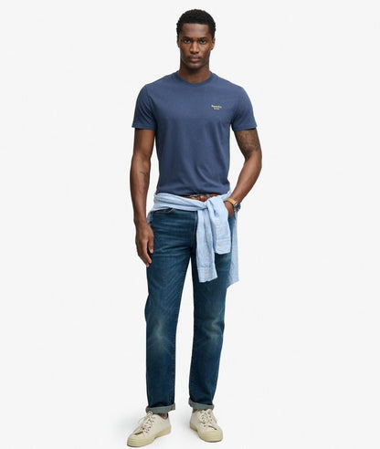 Superdry Essential Serif Logo Embroidered T-Shirt - Standard Navy/Yellow