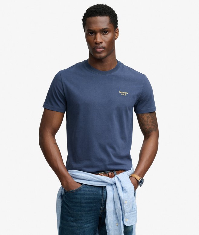 Superdry Essential Serif Logo Embroidered T-Shirt - Standard Navy/Yellow