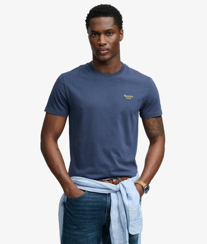 Superdry Essential Serif Logo Embroidered T-Shirt - Standard Navy/Yellow