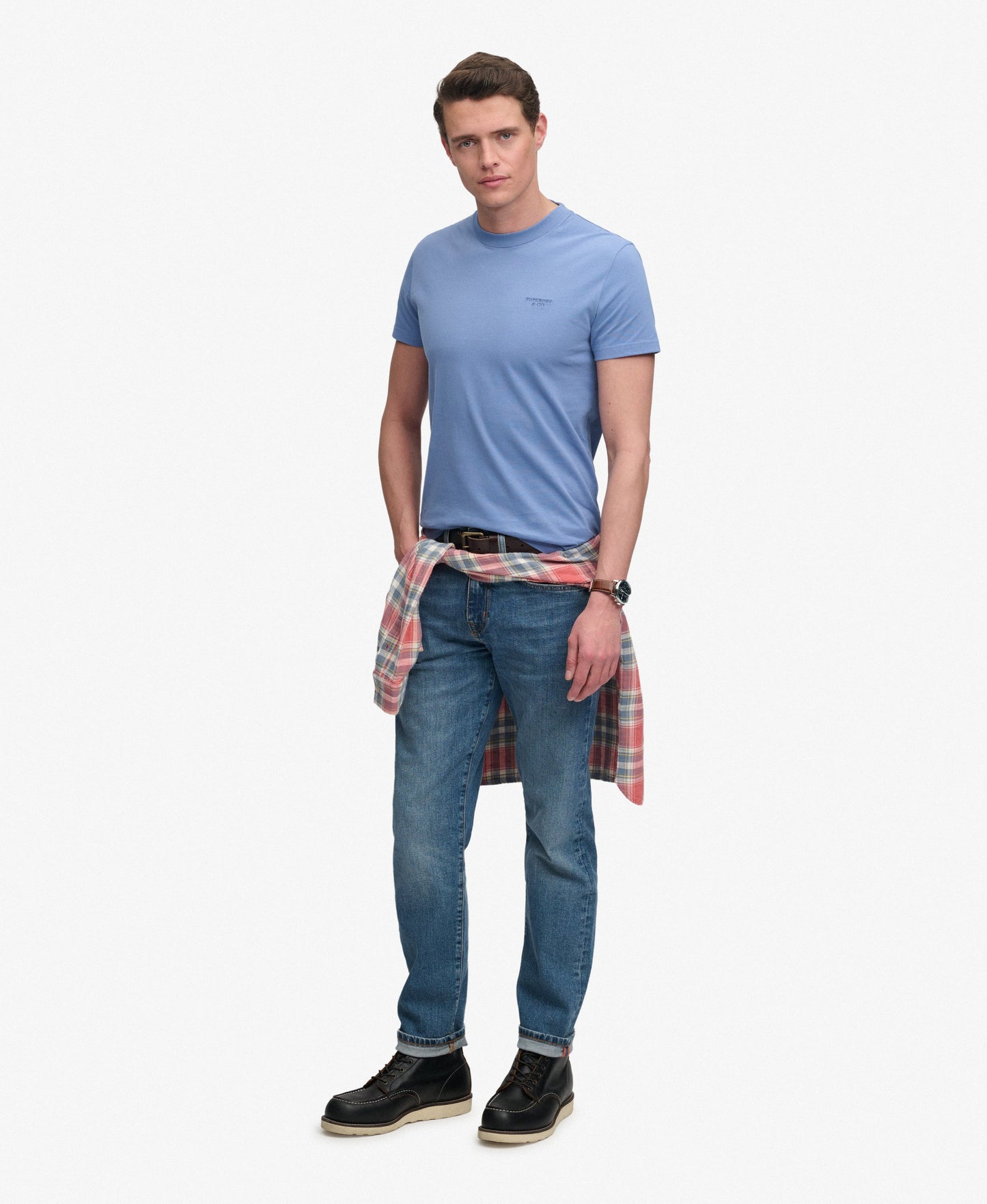 Superdry Essential Stacked Logo Embroidered T-Shirt - Colony Blue/Mid Blue
