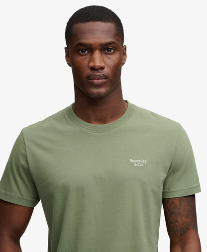 Superdry Essential Serif Logo Embroidered T-Shirt - Laurel Khaki/Chalk